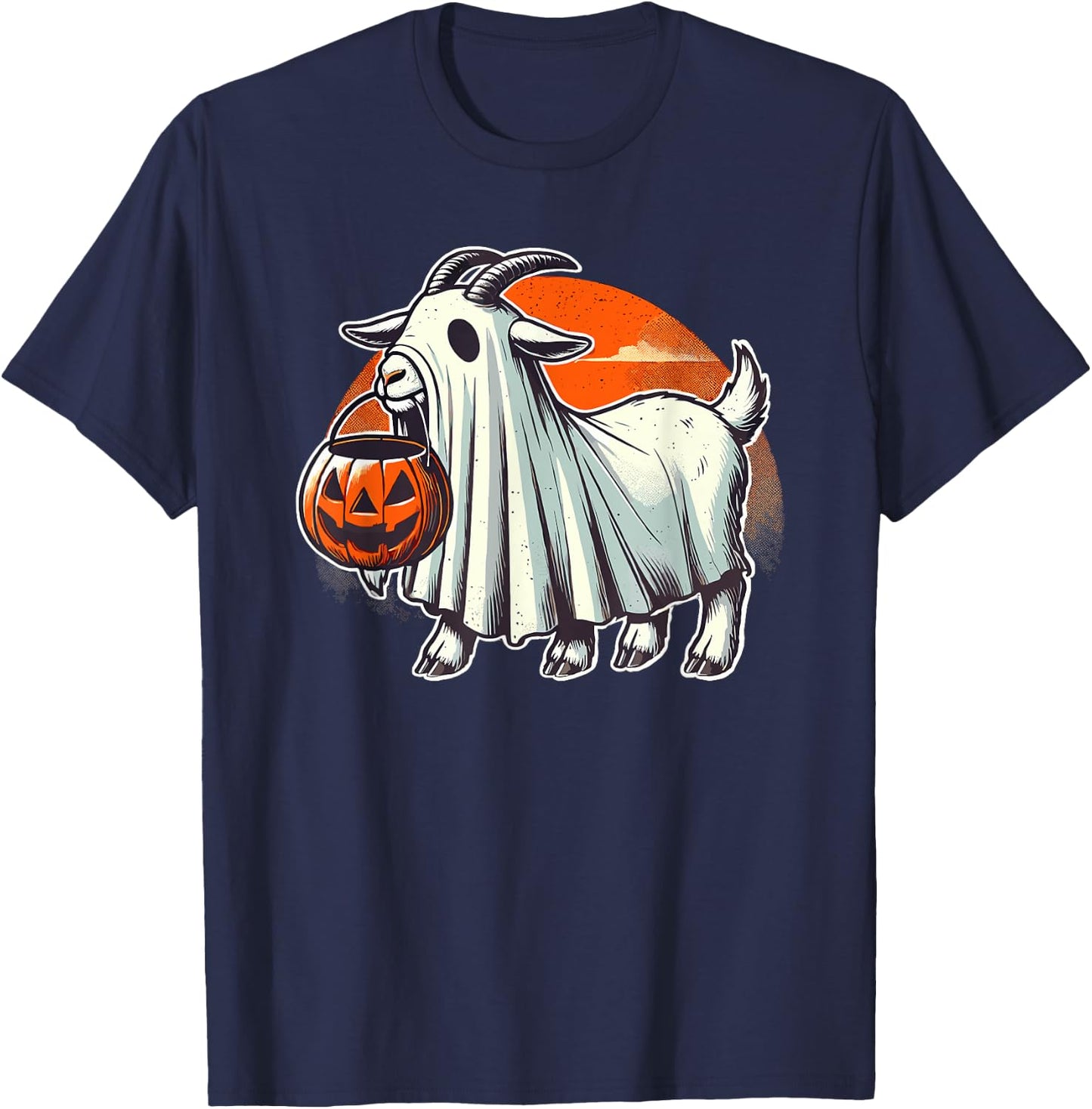 Cute Goat Ghost Pun Meme Trick or Treat Funny Halloween T-Shirt - T-Shirt | Navy