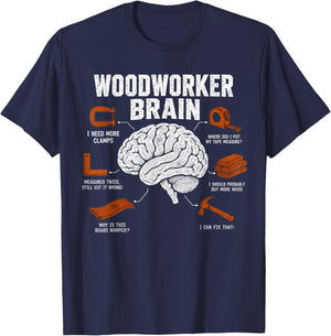 Woodworker Brain Funny Woodworking Humor Design Carpenter T-Shirt - T-Shirt | Navy
