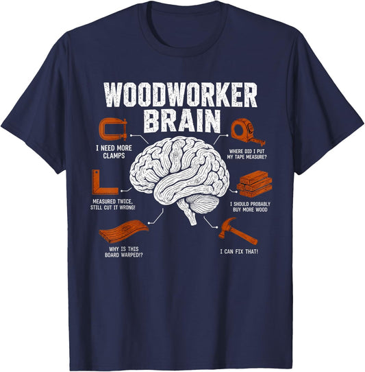 Woodworker Brain Funny Woodworking Humor Design Carpenter T-Shirt - T-Shirt | Navy