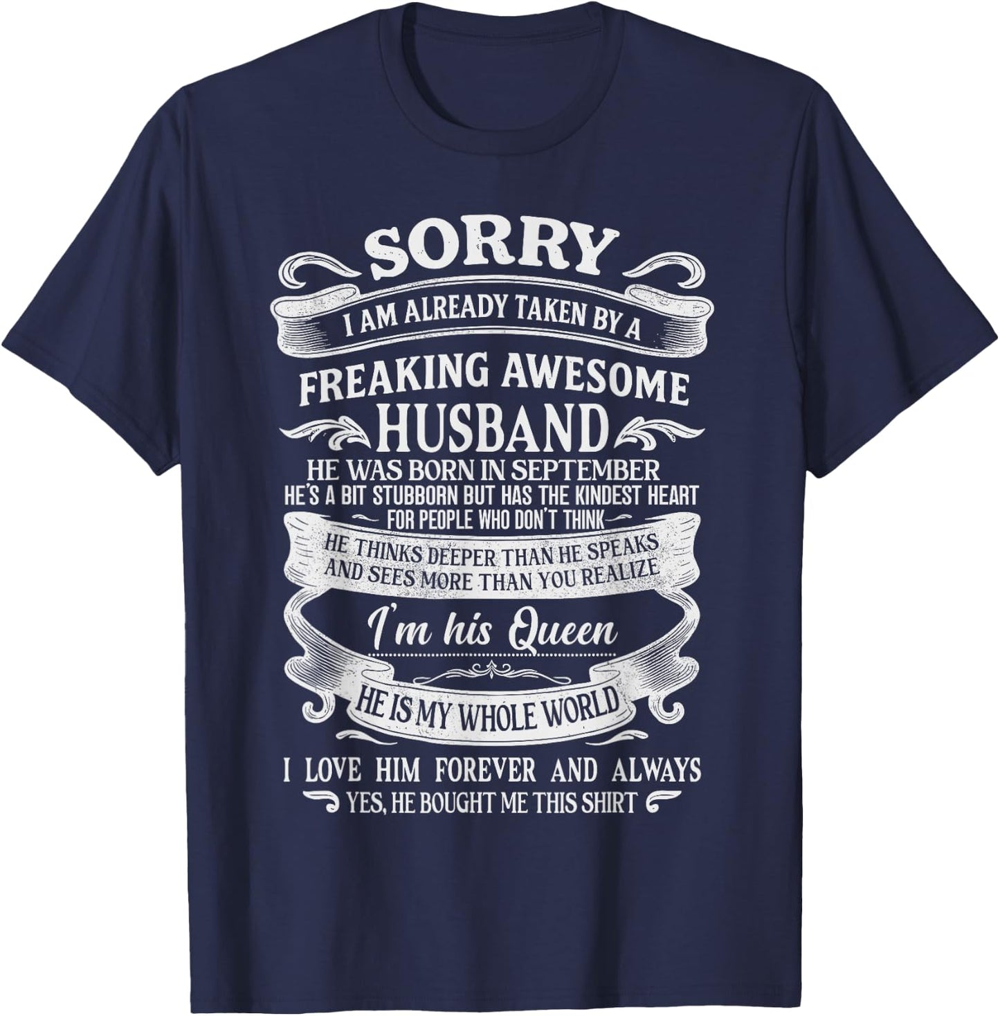 I'm Taken by a Freaking Awesome Husband Born in September T-Shirt - T-Shirt | Navy