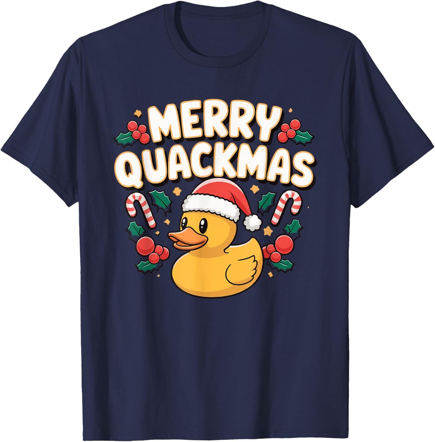 Merry Quackmas Christmas Rubber Duck T-Shirt - T-Shirt | Navy