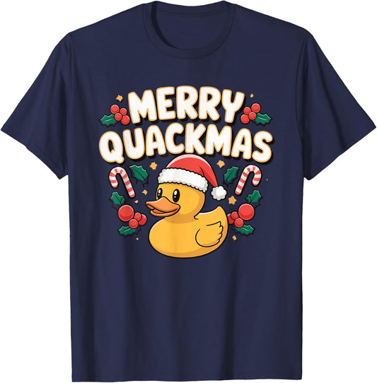 Merry Quackmas Christmas Rubber Duck T-Shirt - T-Shirt | Navy