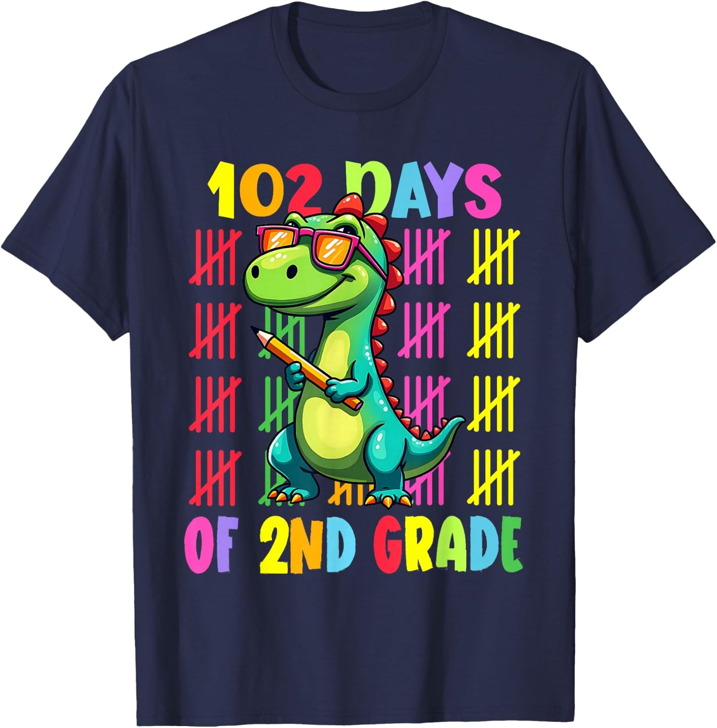 102 Day Of 2nd Grade Dinosaur 102 Days Of Second Grade T-Shirt - T-Shirt | Navy