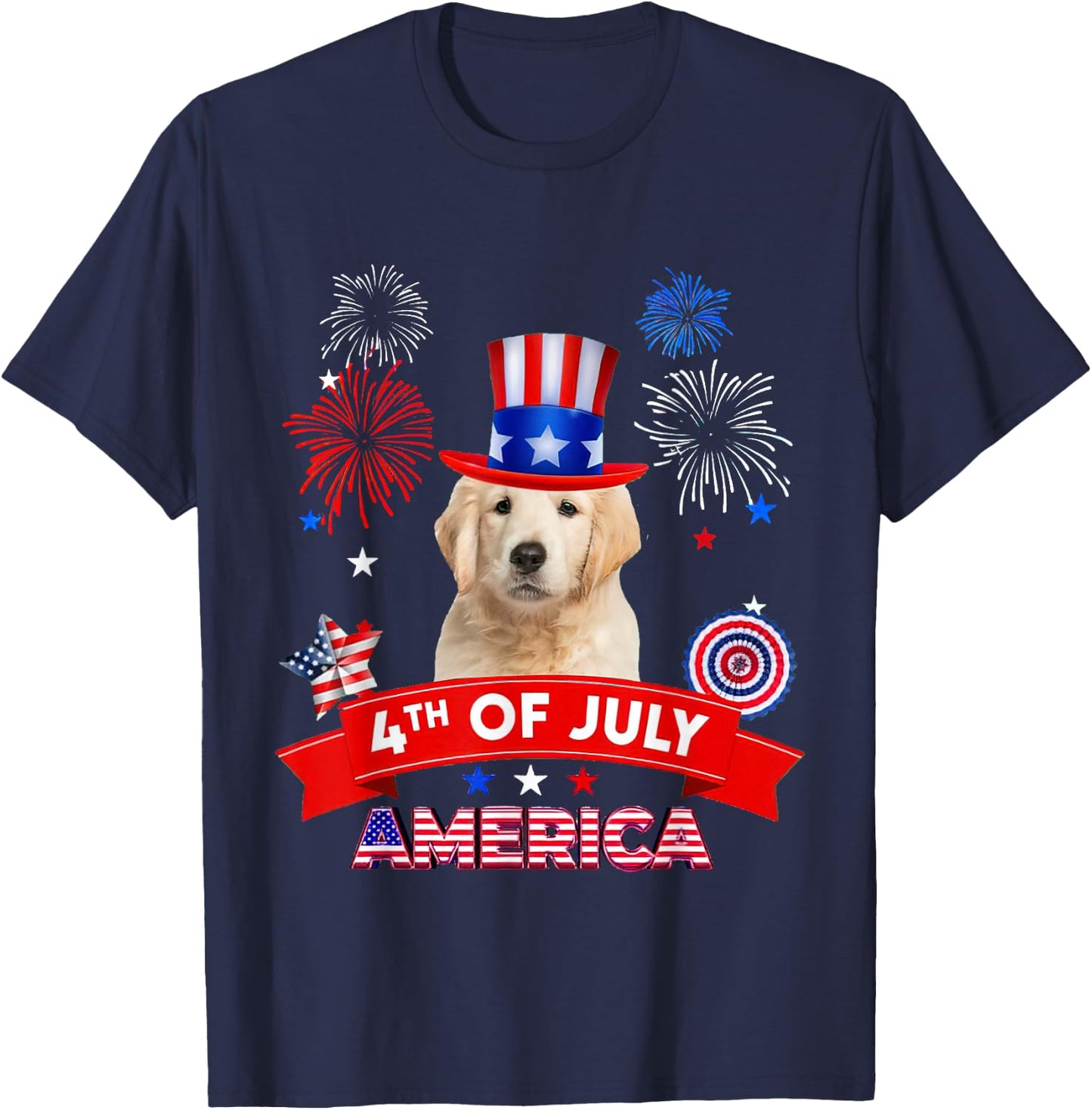 4th of July Decor Patriotic LOVE Golden Retriever Dog USA T-Shirt - T-Shirt | Navy