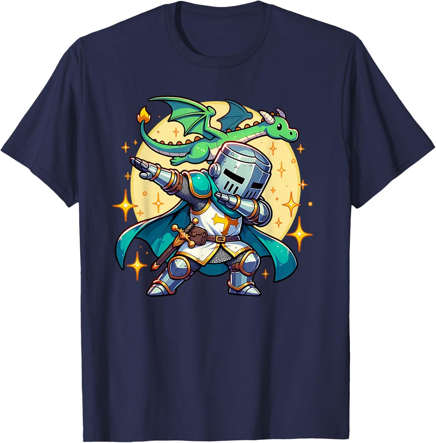 Dabbing Medieval Knight Dragon Funny Renaissance Ren Faire T-Shirt - T-Shirt | Navy