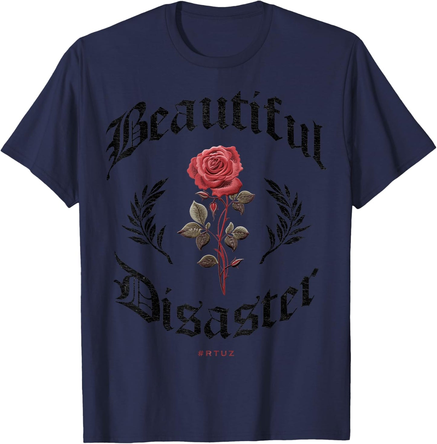 Hip Hop Y2K Vintage Hipster Edgy Urban Streetwear Rose T-Shirt - T-Shirt | Navy