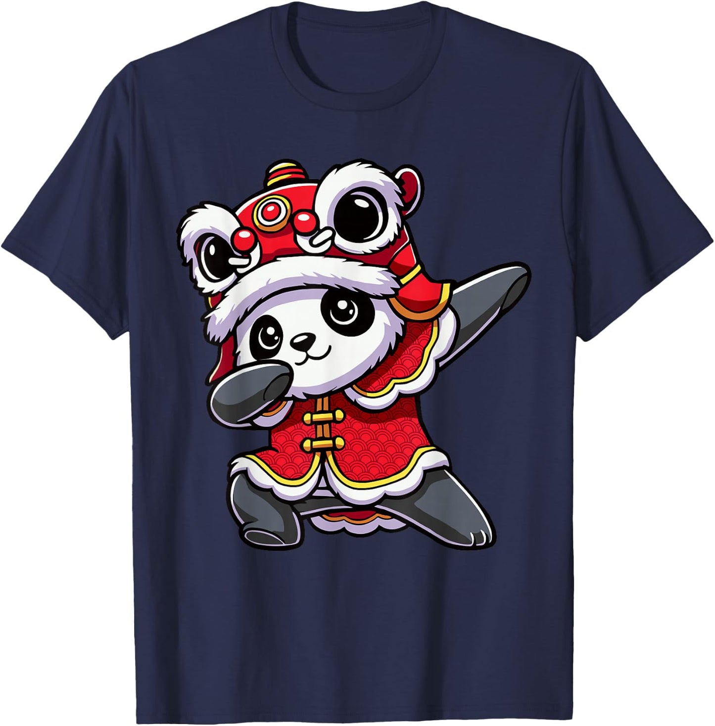 Chinese Lunar New Year 2026 Dabbing Panda Lion Dance T-Shirt - T-Shirt | Navy