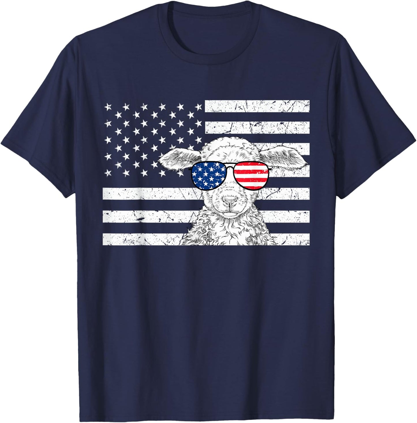Sheep 4th of July US American Flag Farm Animal Patriotic T-Shirt - T-Shirt | Navy