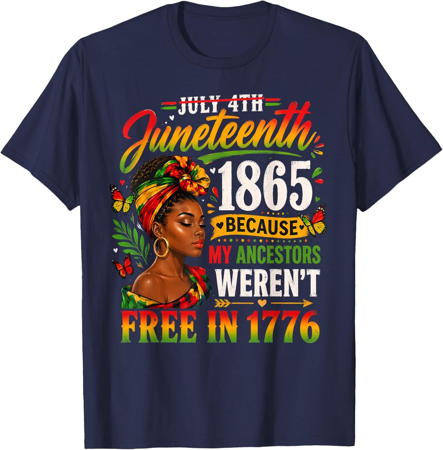 Juneteenth Shirt Women June 19th 1865 Afro Black History T-Shirt - T-Shirt | Navy