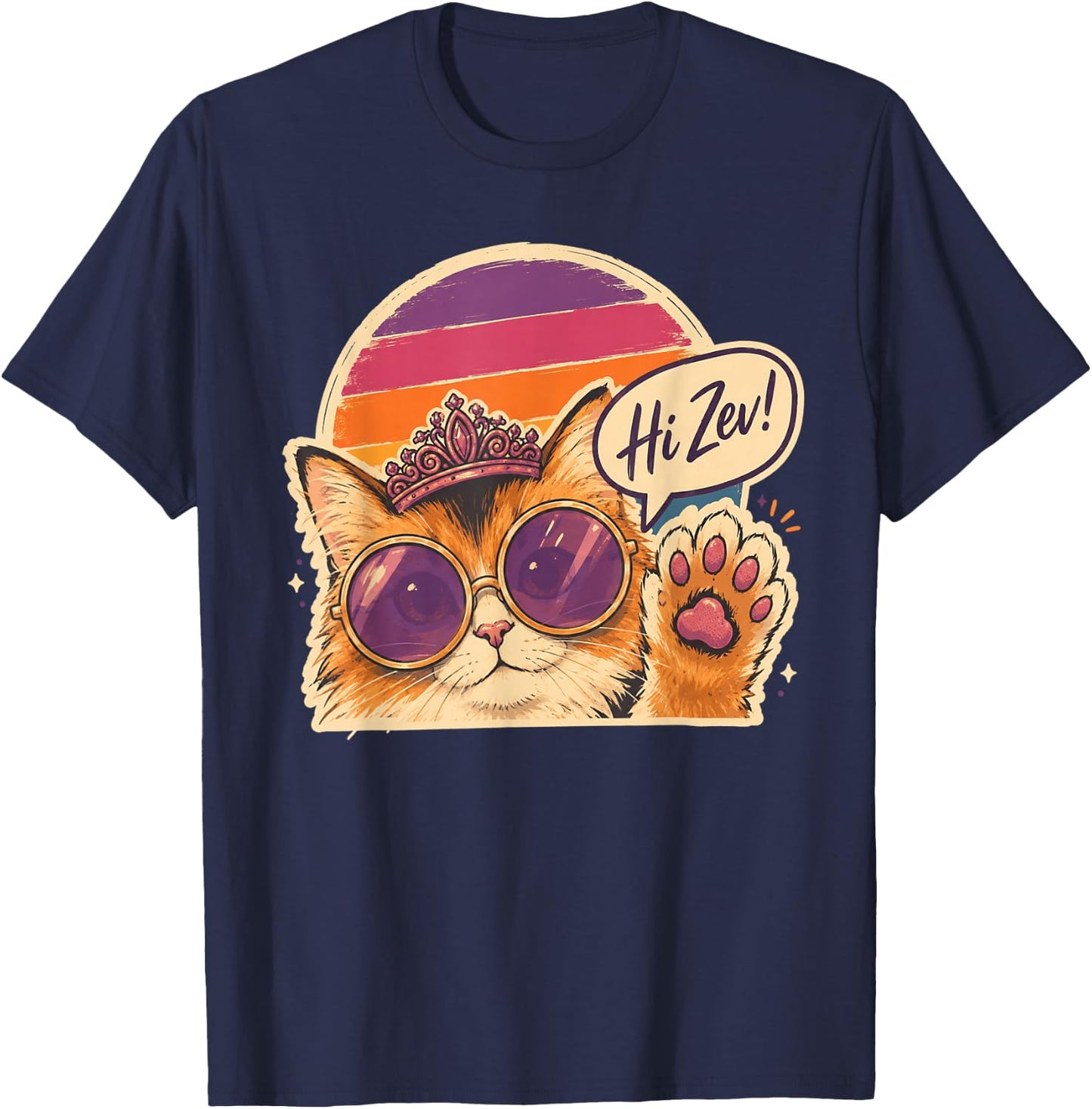 Cat Princess Retro Sunset Sunglasses Crown T-Shirt - T-Shirt | Navy