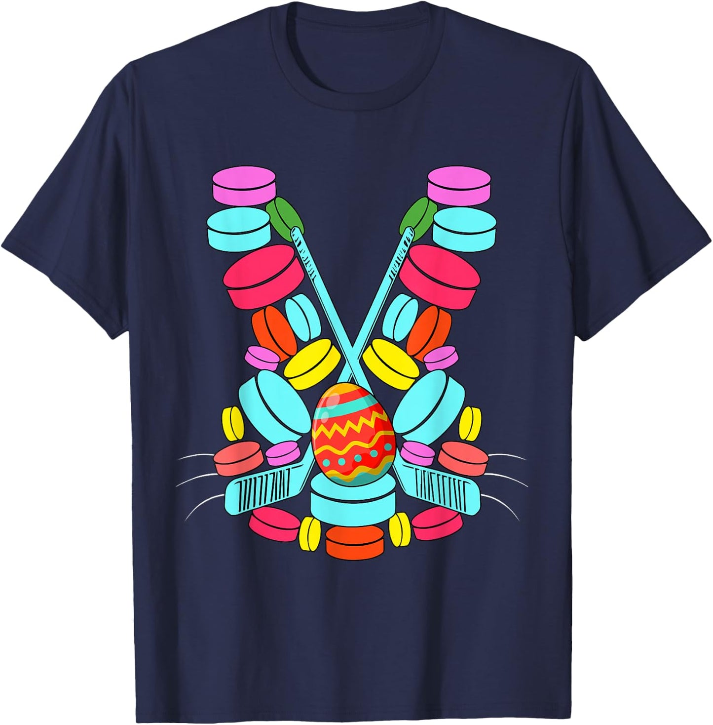 Hockey Balls Easter Egg Bunny Shape Funny Player Kids T-Shirt - T-Shirt | Navy
