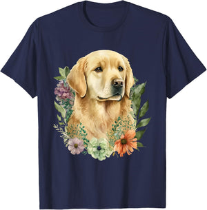 Spring Flower Golden Retriever - Canine Lover Dog Owner Men Women Girls Kids T-Shirt - T-Shirt | Navy
