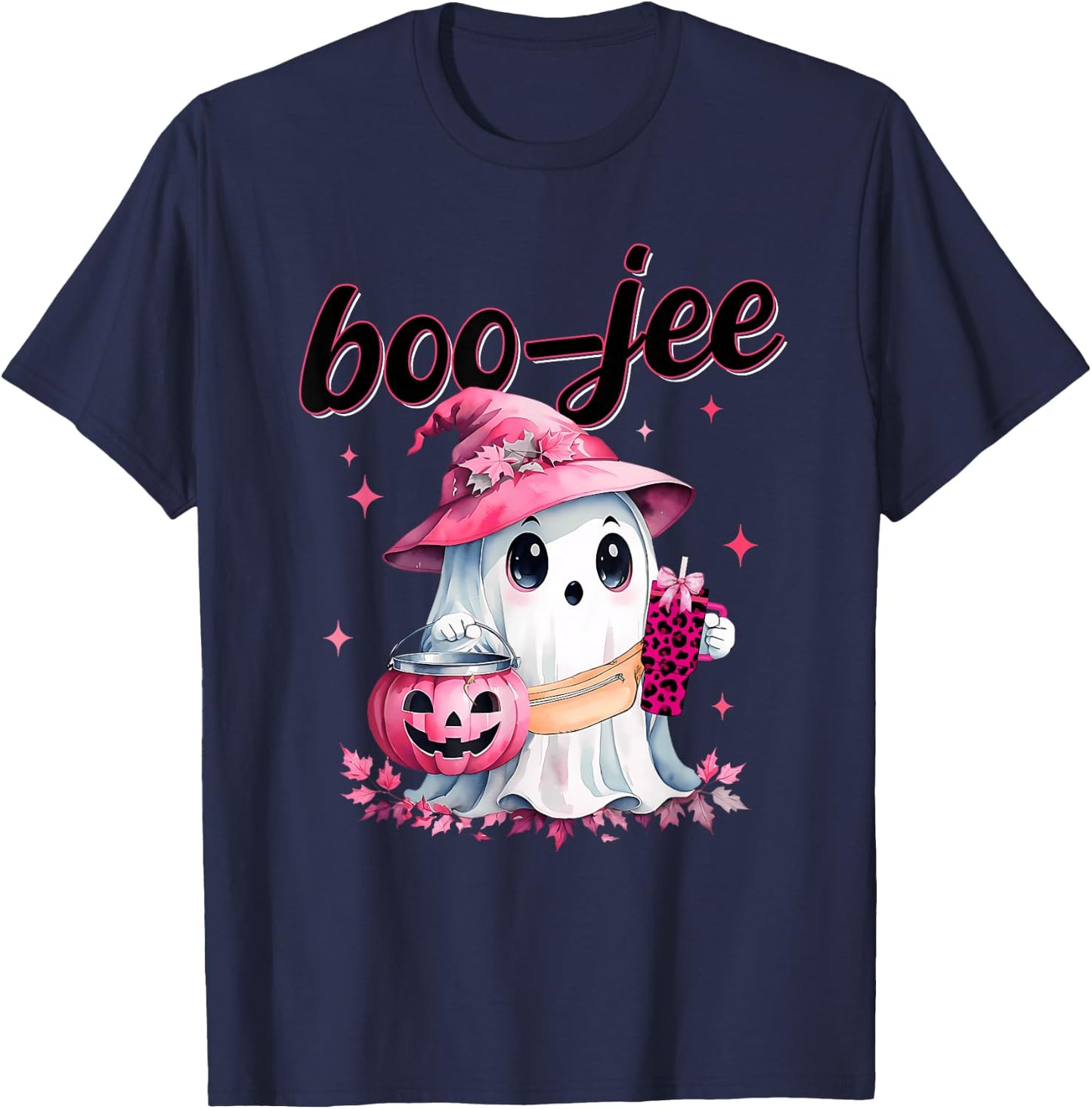 Boujee Boo Jee Spooky Ghost Pink Halloween Pumpkin Costumes T-Shirt - T-Shirt | Navy