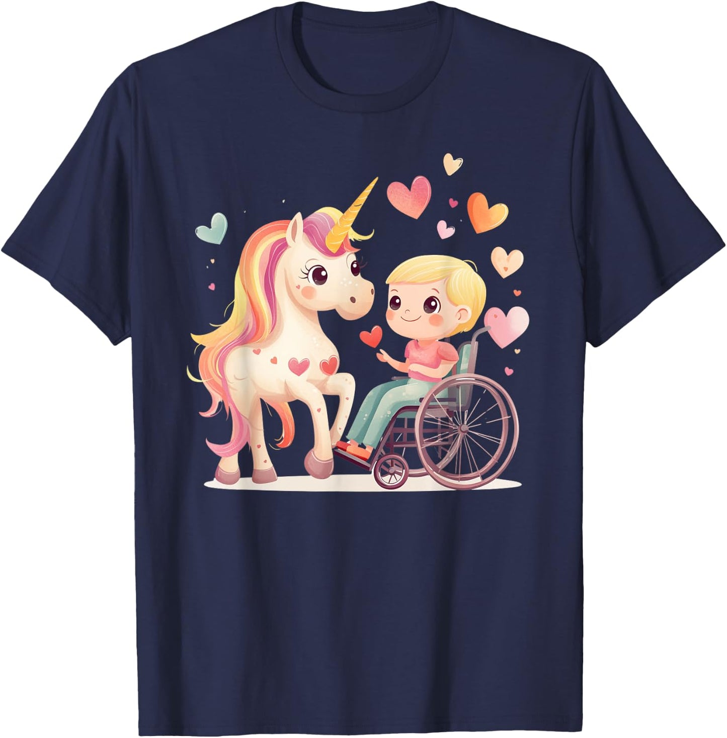 Kids Wheelchair Accessories Girls Unicorn Wheelchair Girl T-Shirt - T-Shirt | Navy
