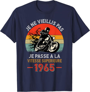 Birthday 60 Years Biker Born In 1965 Vintage Motorcycle Biker , Black, S T-Shirt - T-Shirt | Navy