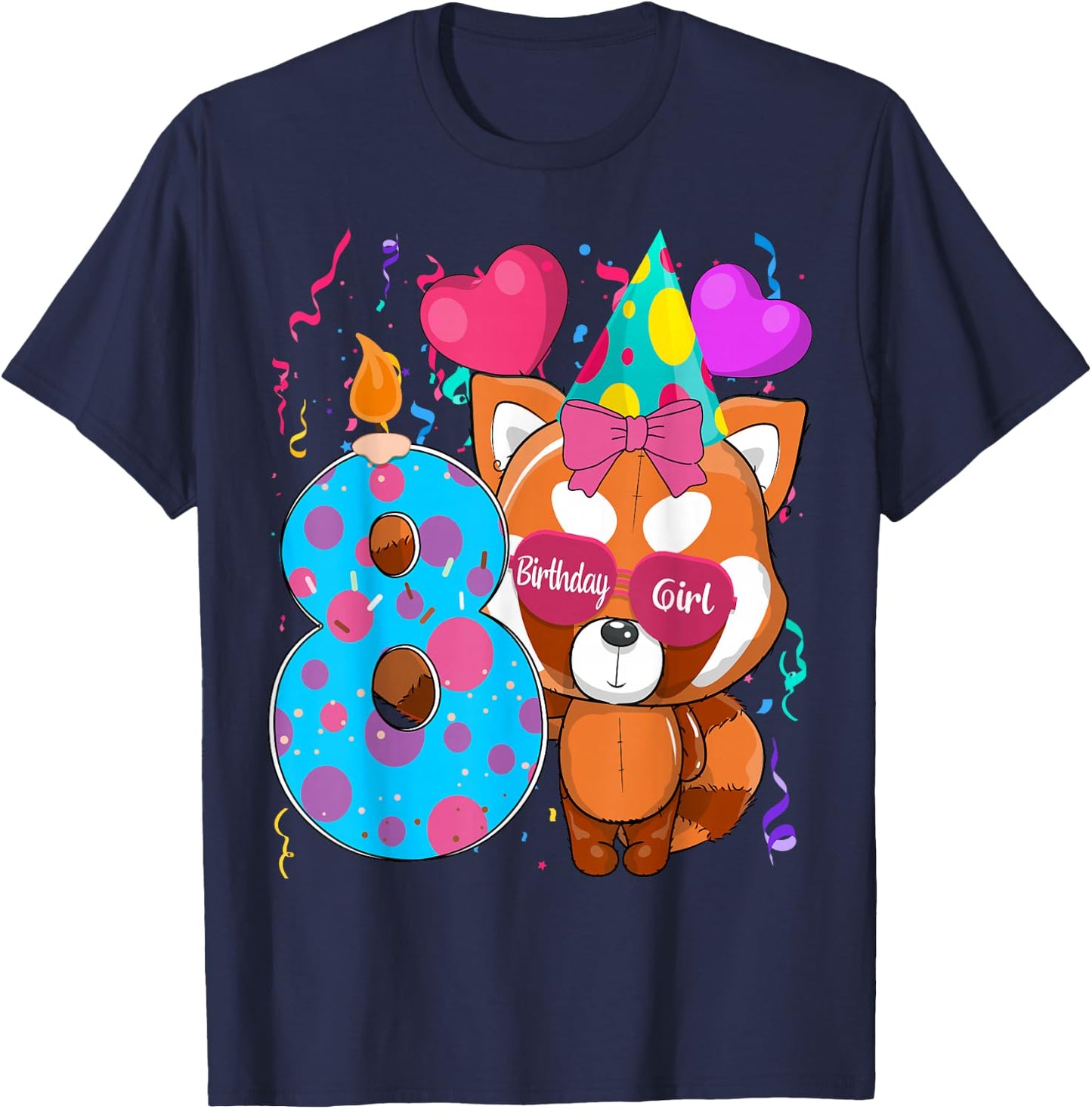 Red Panda 8th Birthday I'm 8 Years Old Girls Birthday Party T-Shirt - T-Shirt | Navy