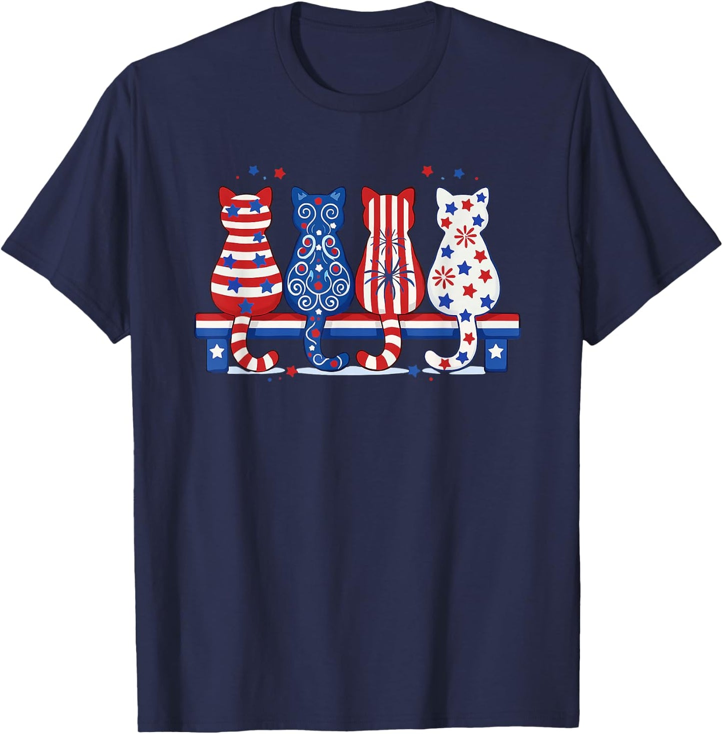 red White & Blue Cute Cats T-Shirt - T-Shirt | Navy
