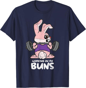 Working On My Buns Easter Lifitng Gym Workout Fitness T-Shirt - T-Shirt | Navy