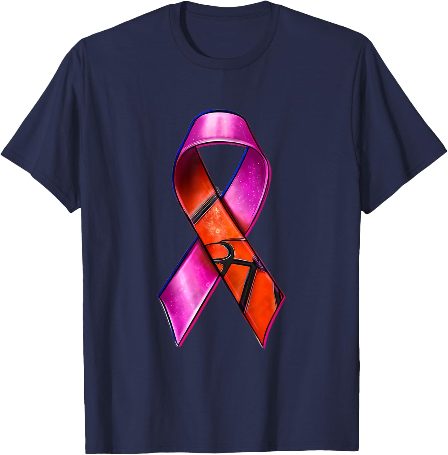 Basketball Pink Ribbon Breast Cancer Awareness Supporter T-Shirt - T-Shirt | Navy