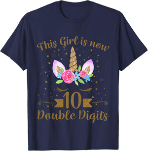 Kids This Girl Is Now 10 Double Digits 10th Birthday Unicorn T-Shirt - T-Shirt | Navy