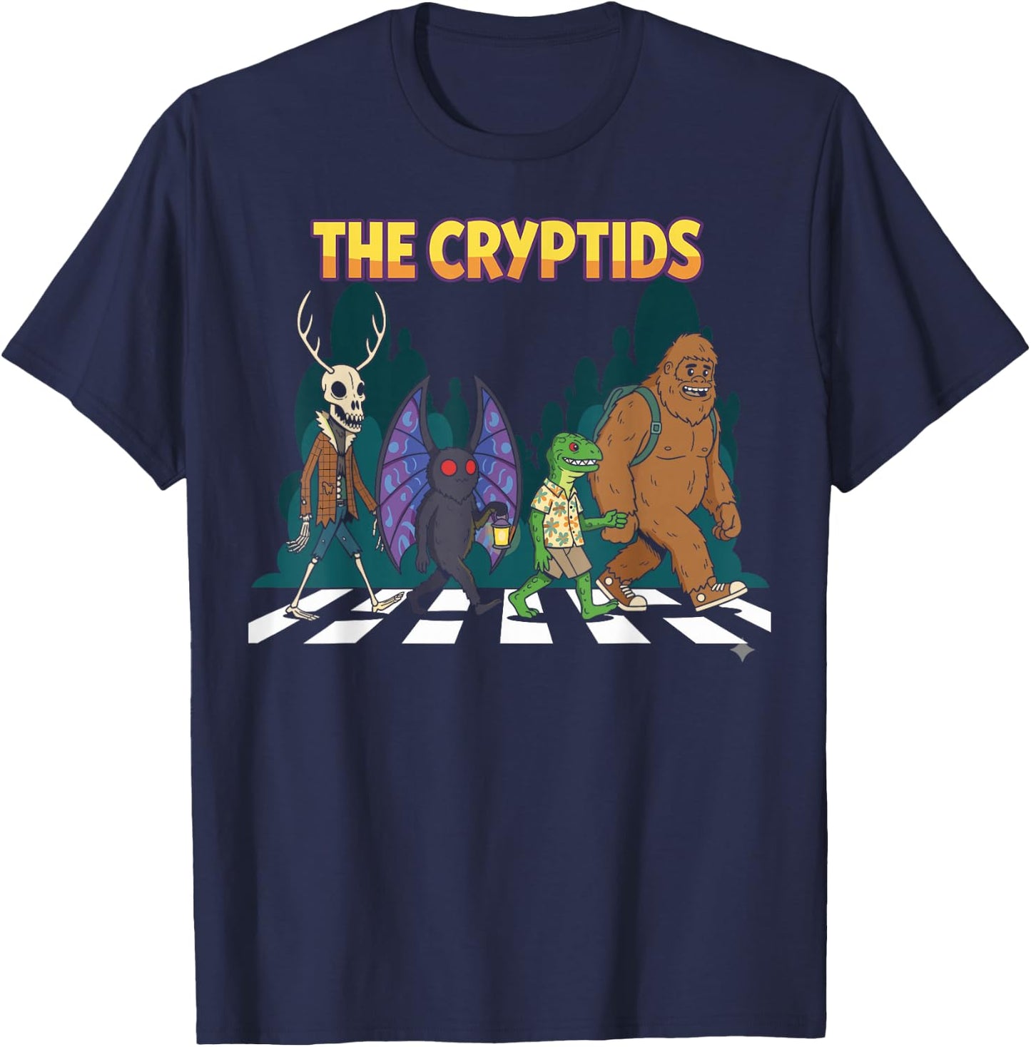Cryptids Funny Mythical Bigfoot Mothman Halloween Graphic T-Shirt - T-Shirt | Navy