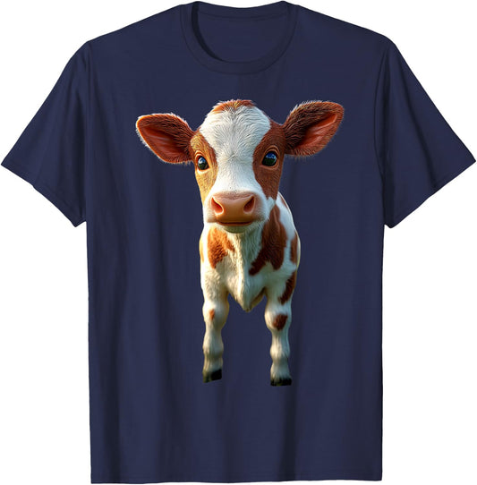 Cow Cattle Farmer Milk Vegan Calf Cows Farm Cute Cow T-Shirt - T-Shirt | Navy