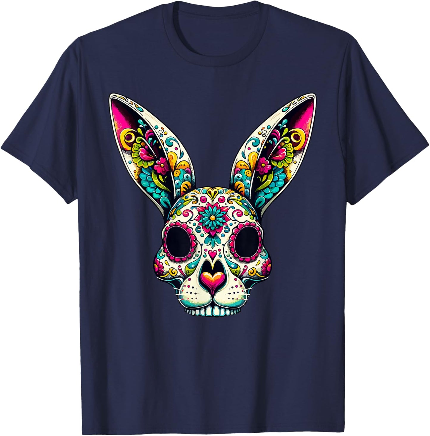 Bunny Sugar Skull Bunny Ears La Catrina Easter Day Of Dead T-Shirt - T-Shirt | Navy