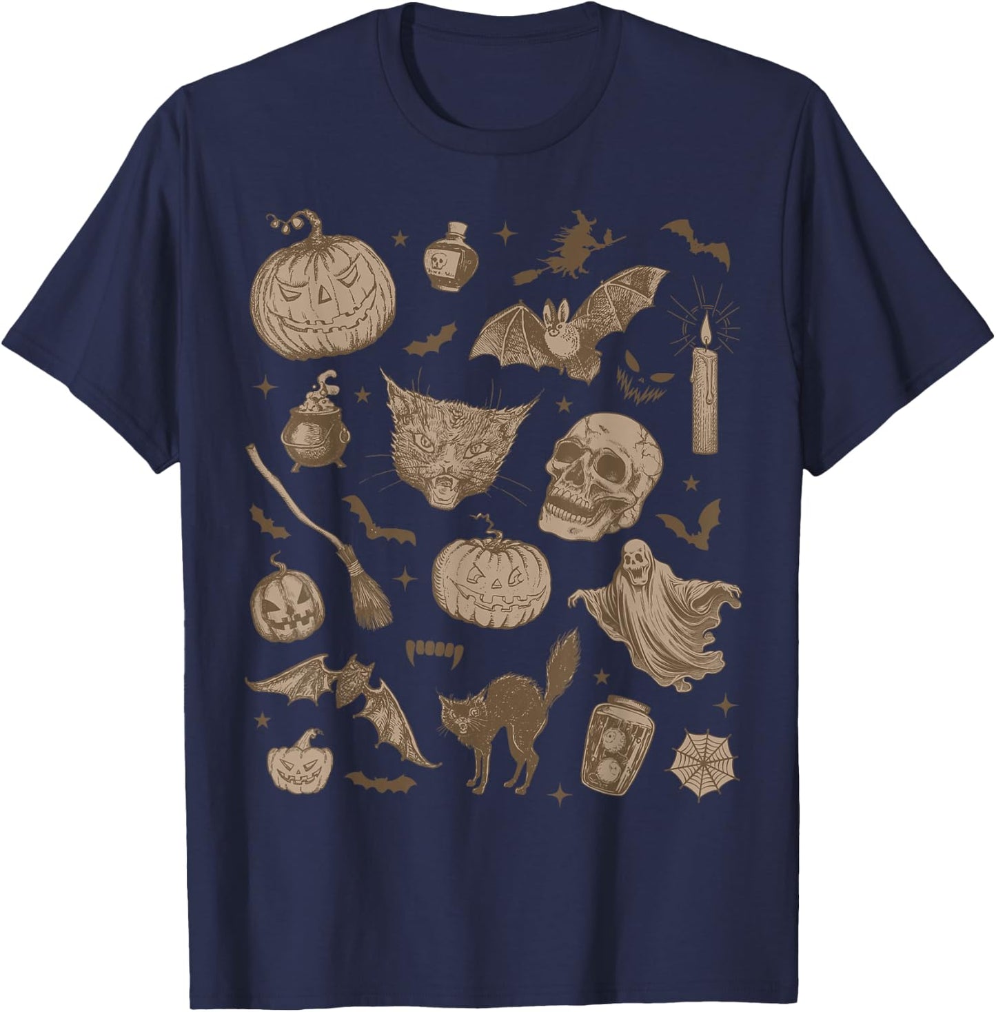 Halloween Vintage 90s Aesthetic Cute Witchy Retro Graphic T-Shirt - T-Shirt | Navy