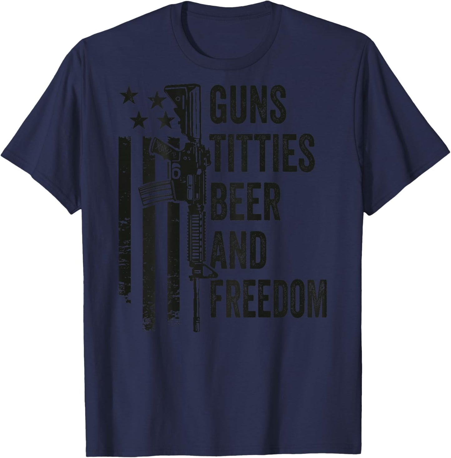 Guns Titties Beer & Freedom - Camo Guns Drinking (ON Back) T-Shirt - T-Shirt | Navy