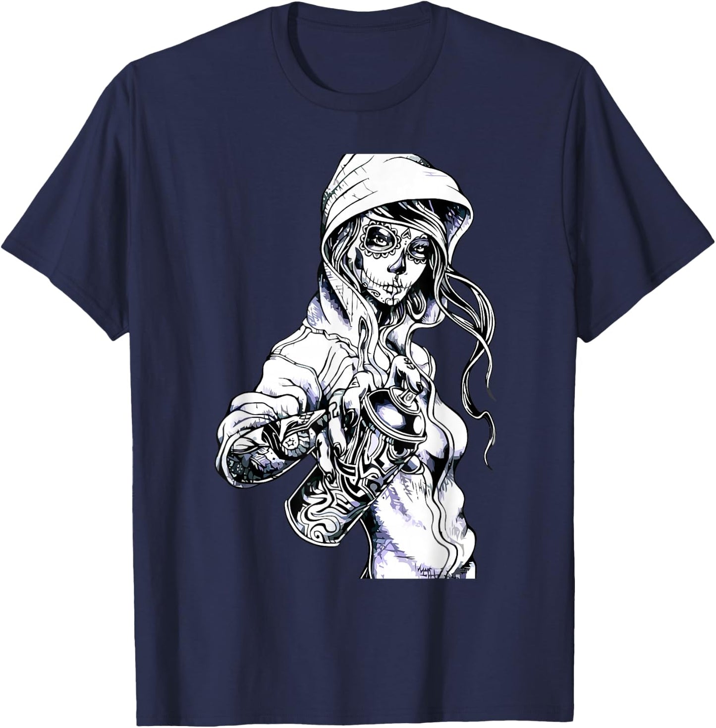 Graffiti Tag Skeleton Ghetto Girl T-Shirt - T-Shirt | Navy