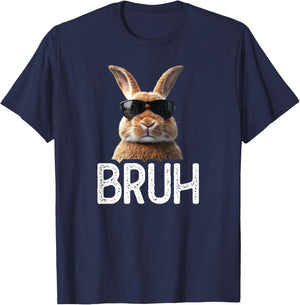 Bruh Rabbit | Funny Rabbit Lover | Easter Meme T-Shirt - T-Shirt | Navy