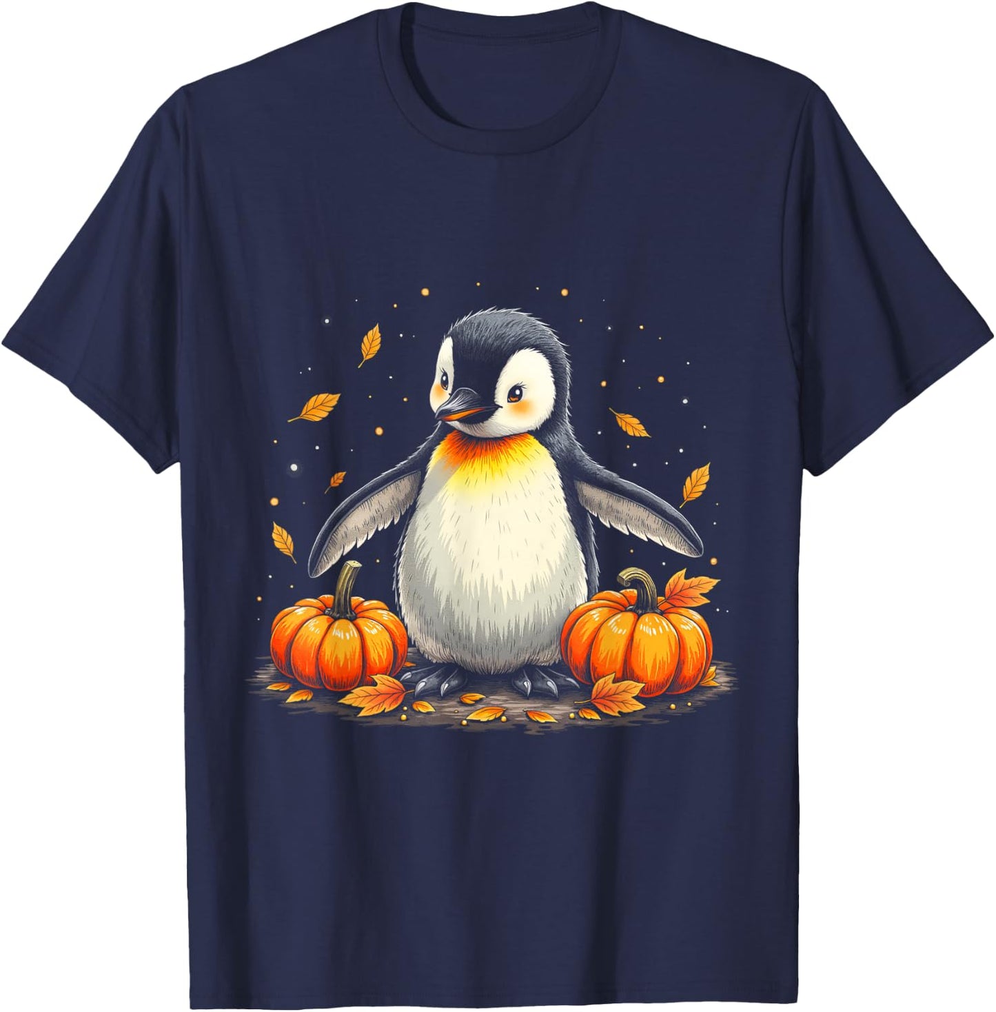 Cute Penguin Fall Vibes Autumn Pumpkins Thanksgiving T-Shirt - T-Shirt | Navy