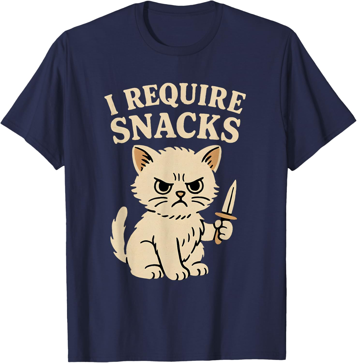 I Require Snacks Funny Teen Girls Boys Cat Meme Novelty T-Shirt - T-Shirt | Navy