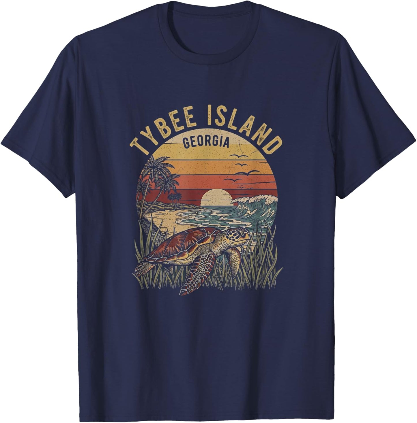 Retro Tybee Island Georgia Drawing Art Design T-Shirt - T-Shirt | Navy