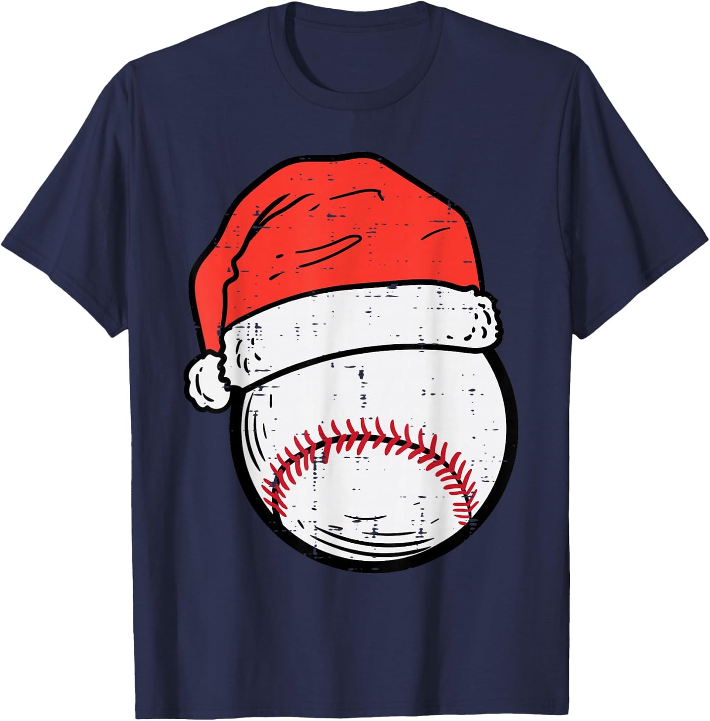 Baseball Santa Hat Sports Christmas Xmas Boys Men T-Shirt - T-Shirt | Navy