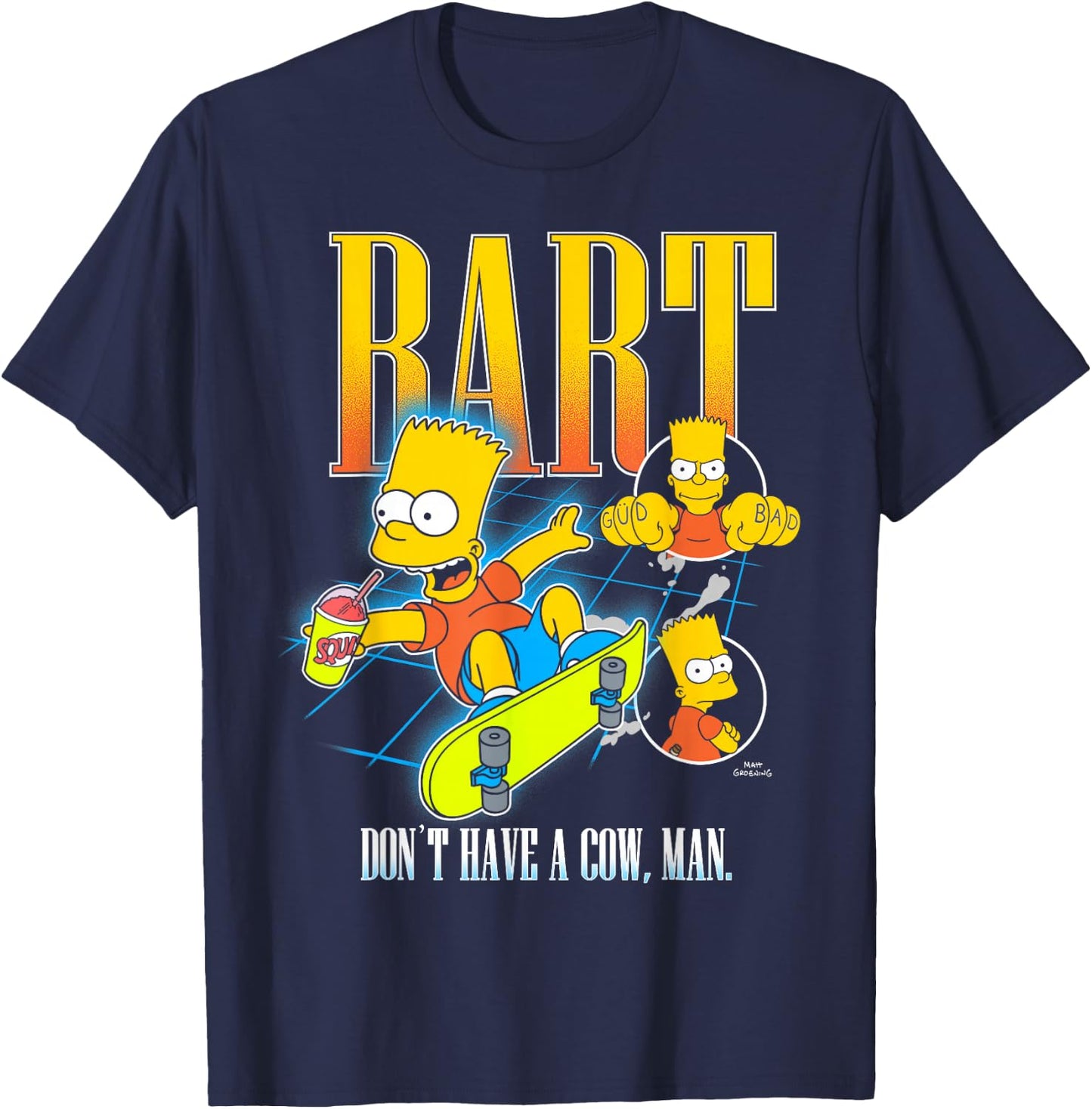The Simpsons Bart Don't Have A Cow Man Skateboarding Montage T-Shirt - T-Shirt | Navy