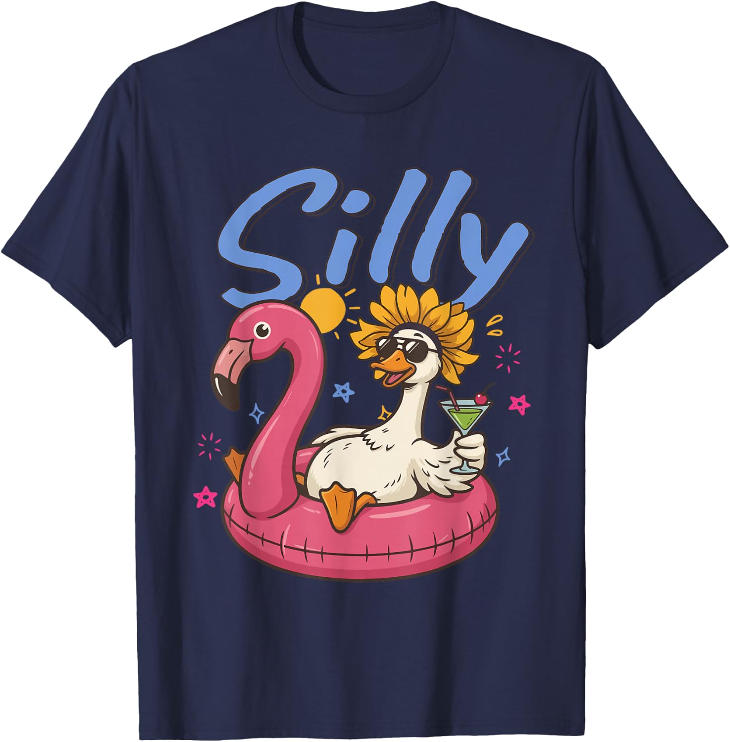 Silly Goose Summer, Goose Beach Please,Goose Flamingo Float T-Shirt - T-Shirt | Navy