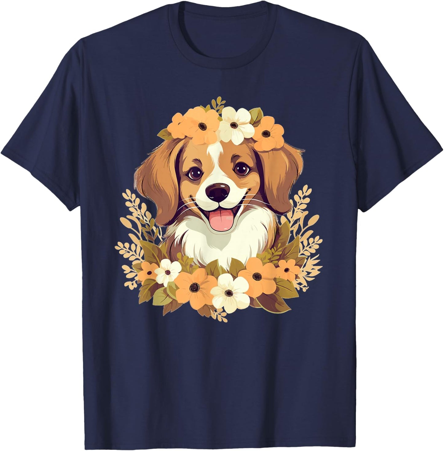 Niedlicher Hund mit Blumen I Kids Dog T-Shirt - T-Shirt | Navy