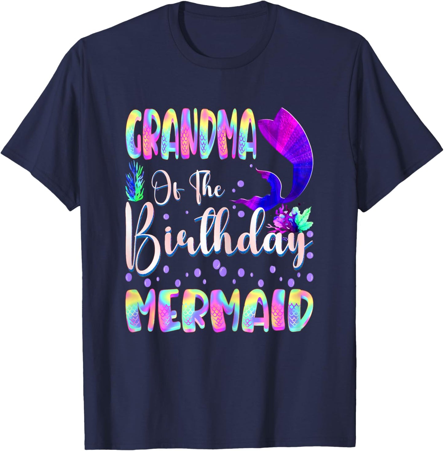 Grandma Of The Birthday Mermaid Matching Family Party T-Shirt - T-Shirt | Navy