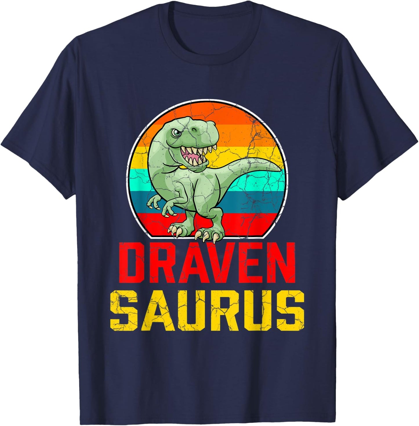 Draven Saurus Family Reunion Last Name Team Funny Custom T-Shirt - T-Shirt | Navy