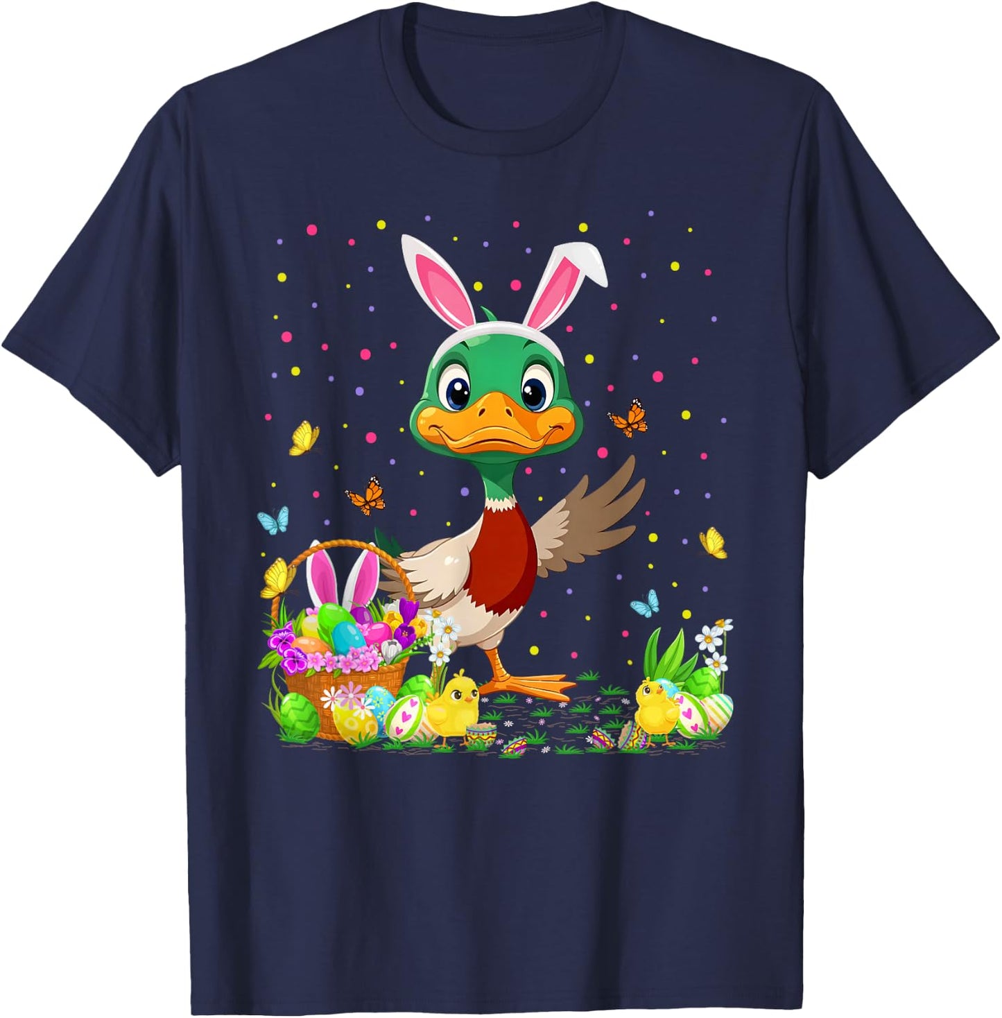 Duck Easter Egg Hunt Bunny Ear Duck Happy Easter T-Shirt - T-Shirt | Navy