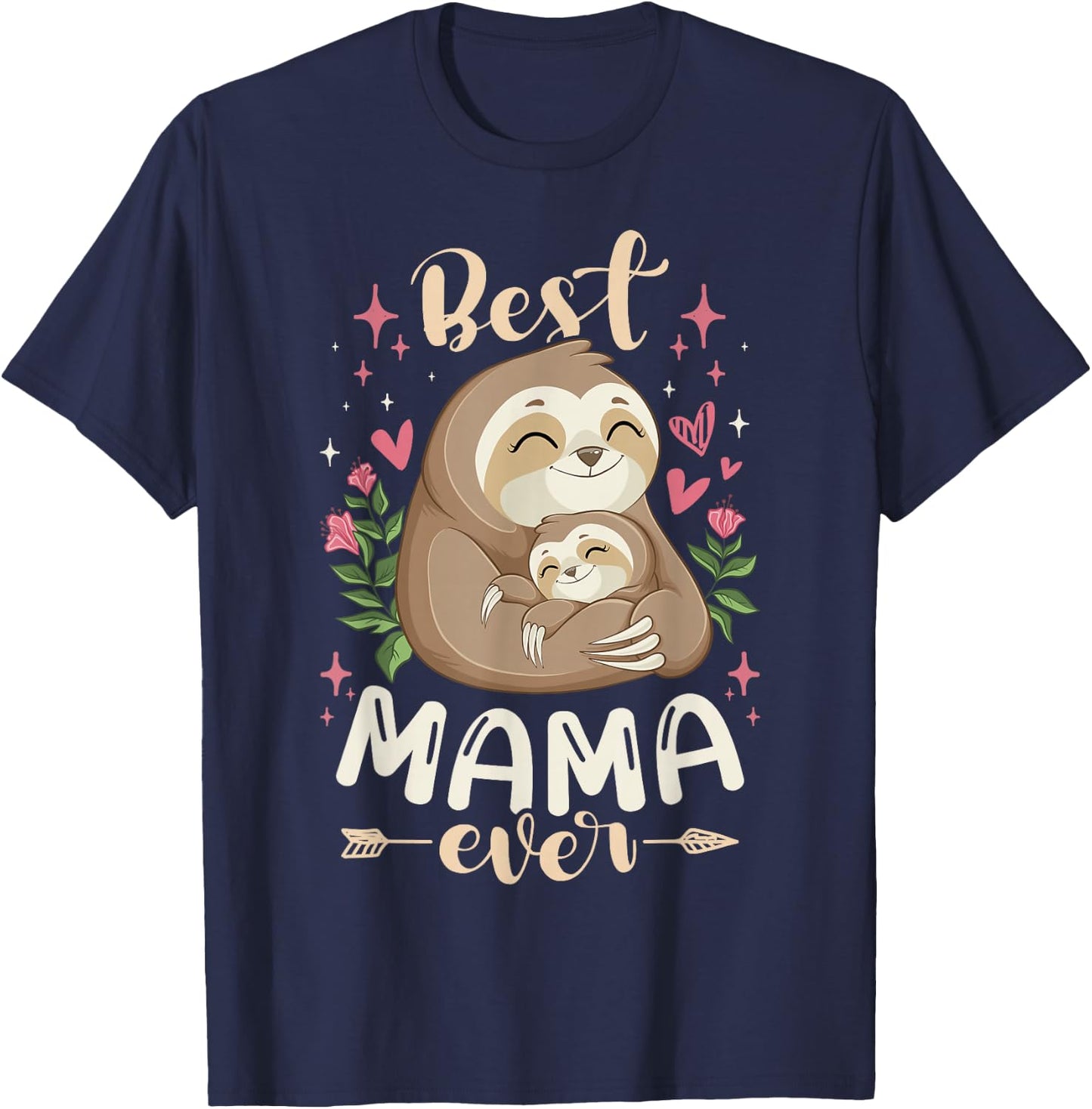 Best Mama Ever, Sloth Mother & Kid, Mother's Day T-Shirt - T-Shirt | Navy