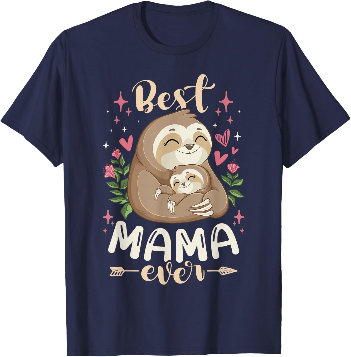Best Mama Ever, Sloth Mother & Kid, Mother's Day T-Shirt - T-Shirt | Navy