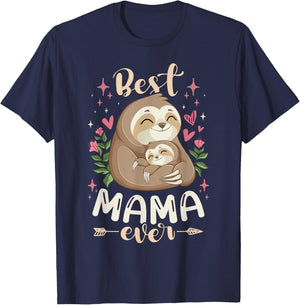 Best Mama Ever, Sloth Mother & Kid, Mother's Day T-Shirt - T-Shirt | Navy