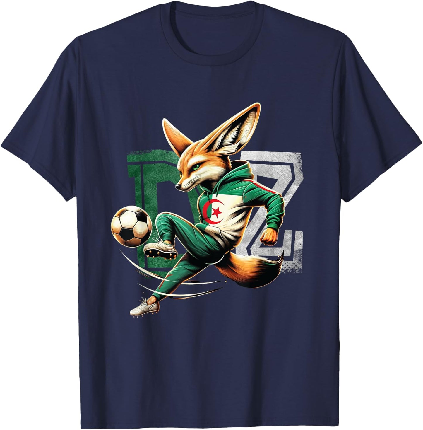 Fennec Algerian Flag Football Gift Jersey Dz , Black, S T-Shirt - T-Shirt | Navy