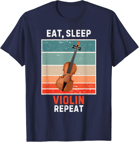Retro Eat, Sleep Violin Repeat Vintage Grunge Violin T-Shirt - T-Shirt | Navy