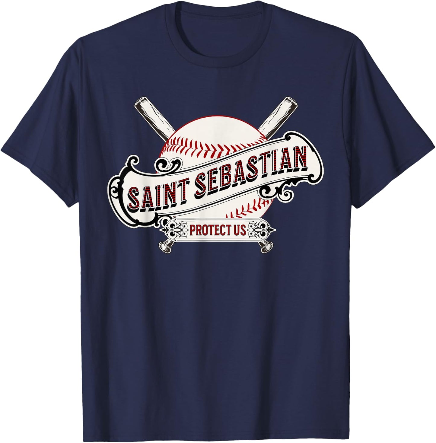 St Sebastian Patron Saint of Baseball Prayer Sports Athletes T-Shirt - T-Shirt | Navy