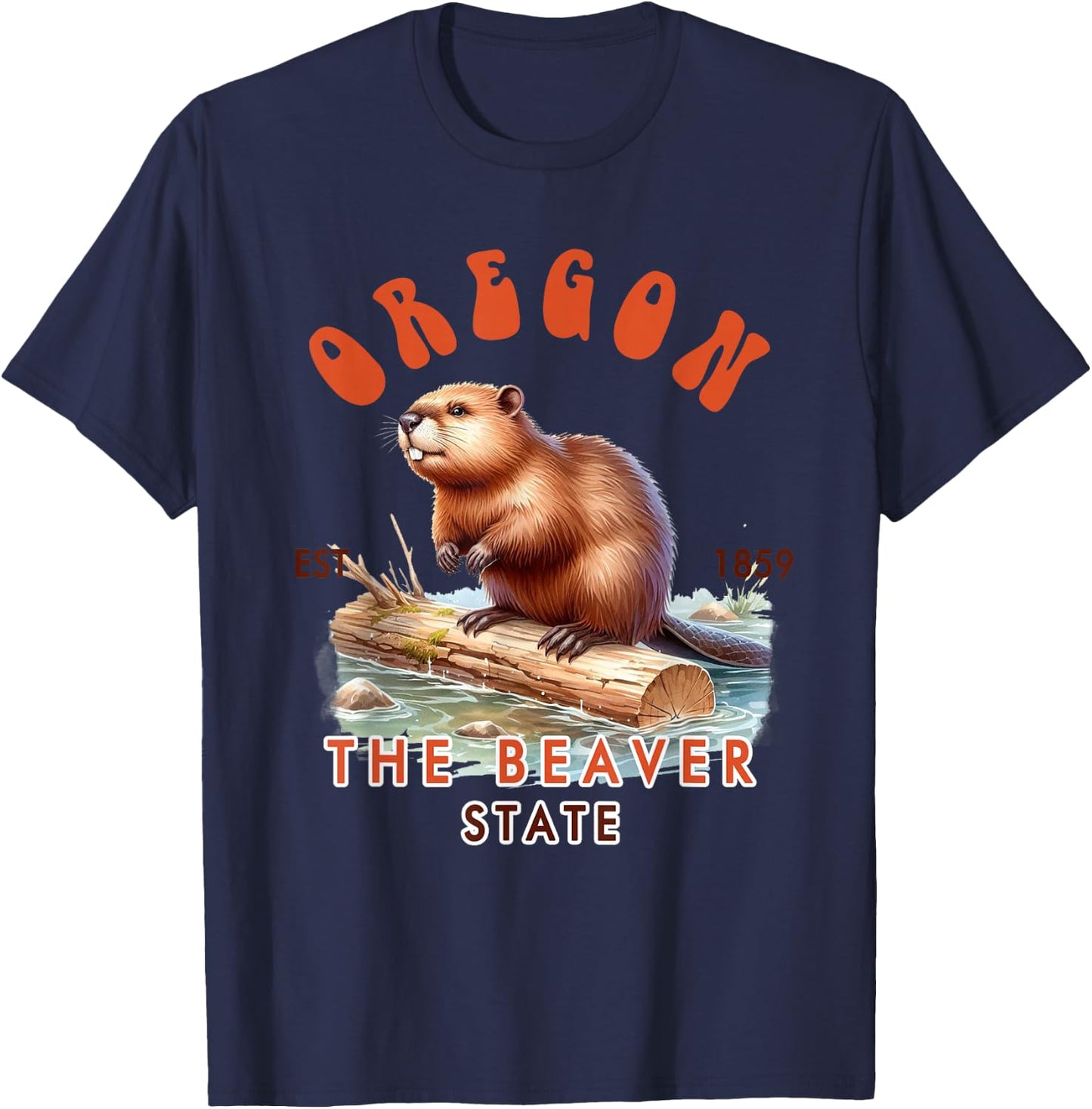 Oregon Travel The Beaver State Vacation Oregon State Beaver T-Shirt - T-Shirt | Navy