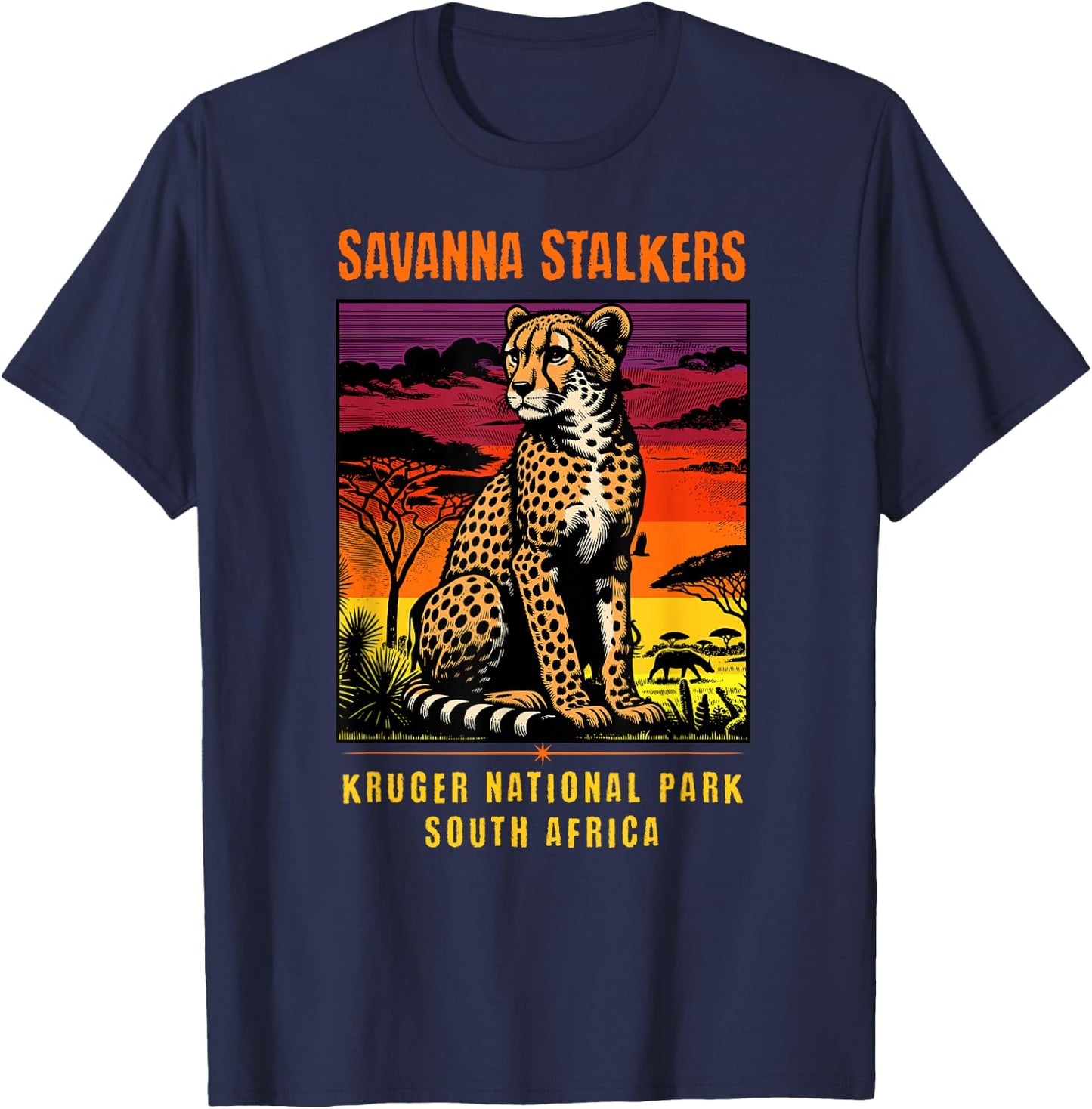 Cheetah Savanna Stalkers Kruger National Park South Africa T-Shirt - T-Shirt | Navy