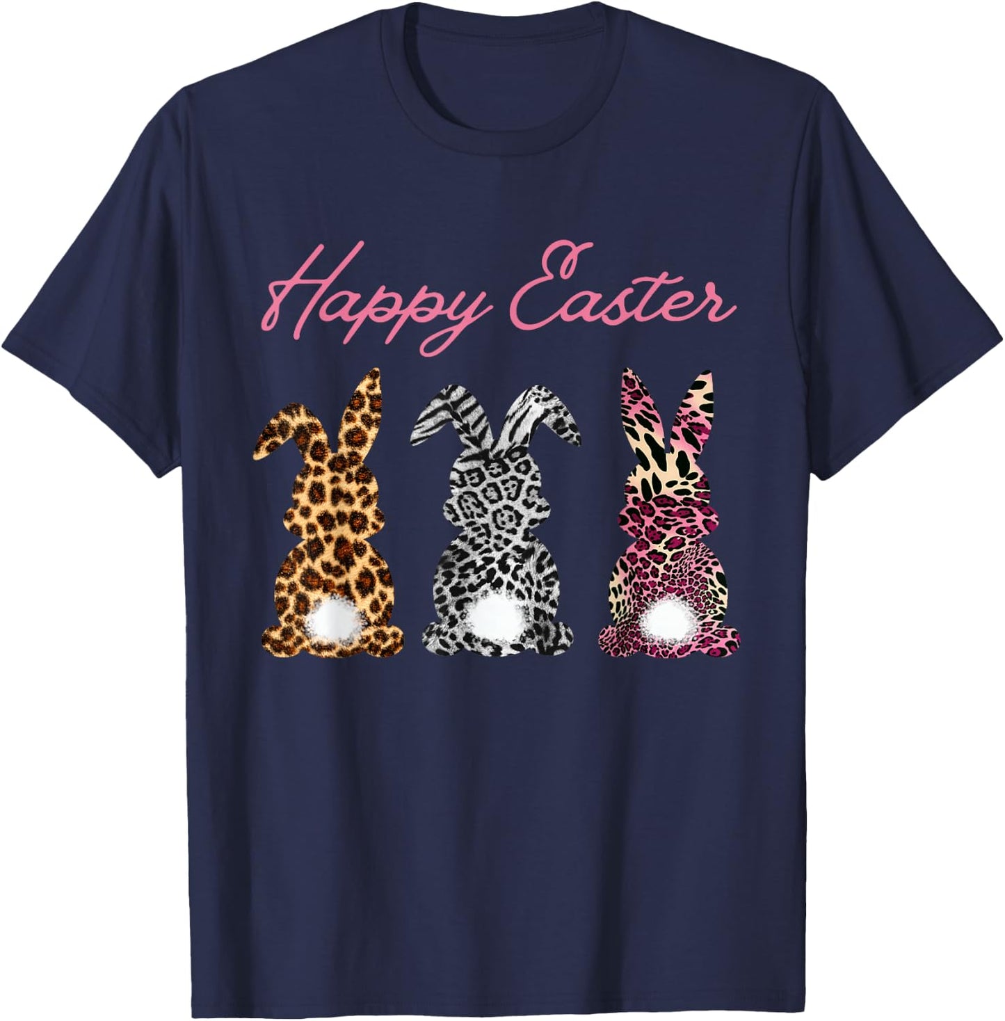Happy Easter Rabbit Leopard Print T Shirt, black T-Shirt - T-Shirt | Navy